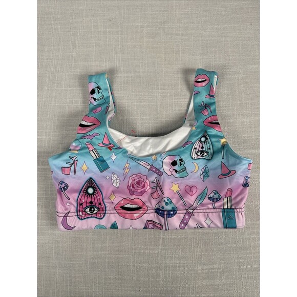 Juniors Size Small Workout / Swim‎ Top Witchy Mushrooms Skulls Crystals Heels - Picture 7 of 9